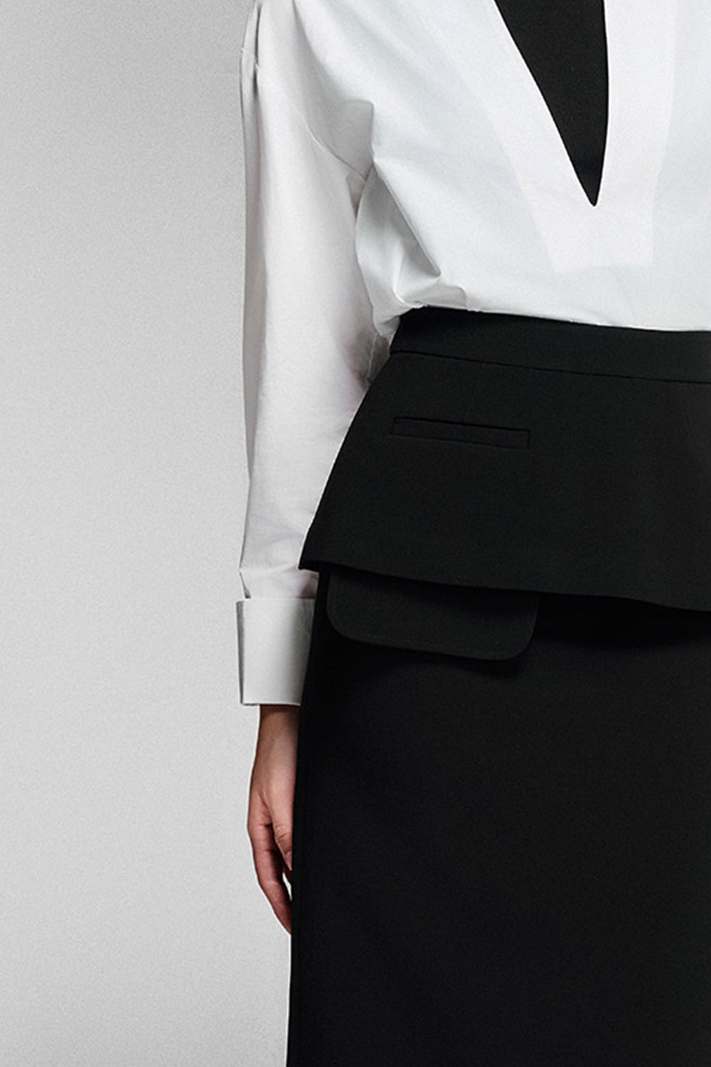 Lilou Peplum Welt Pocket Twill Midi Skirt