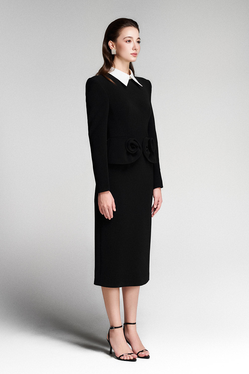 Sylvie Peplum Collared Neck Twill Calf Length Dress