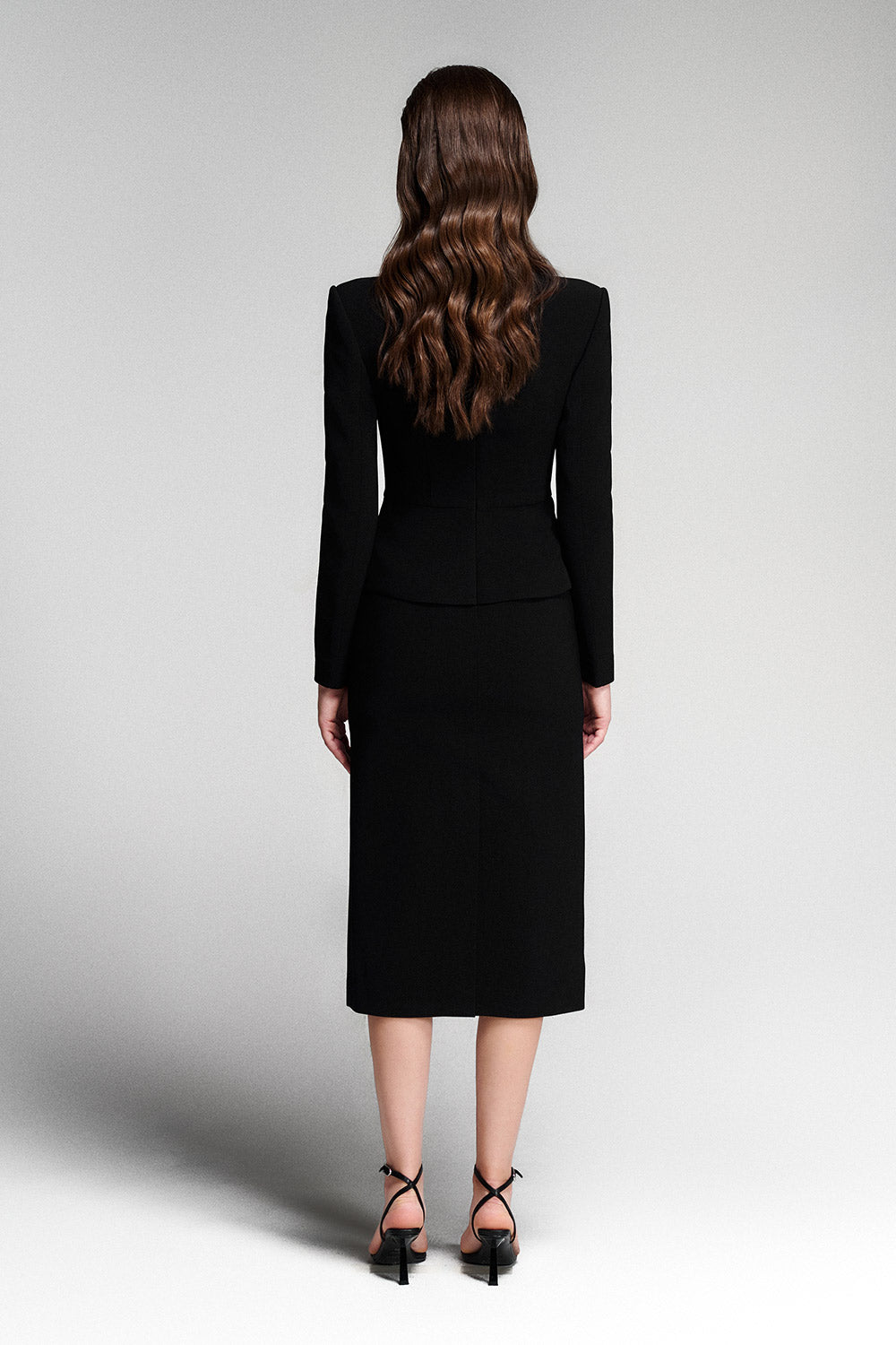 Sylvie Peplum Collared Neck Twill Calf Length Dress