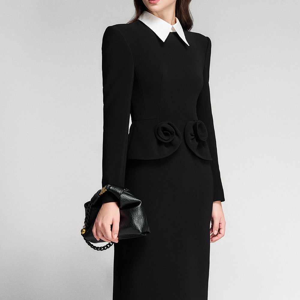 Sylvie Peplum Collared Neck Twill Calf Length Dress