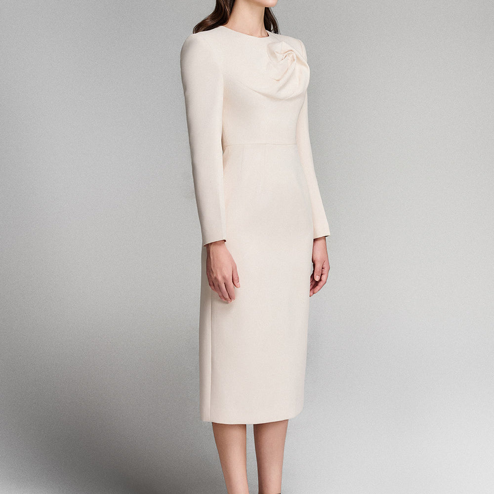 Dale Sheath Round Neck Twill Calf Length Dress