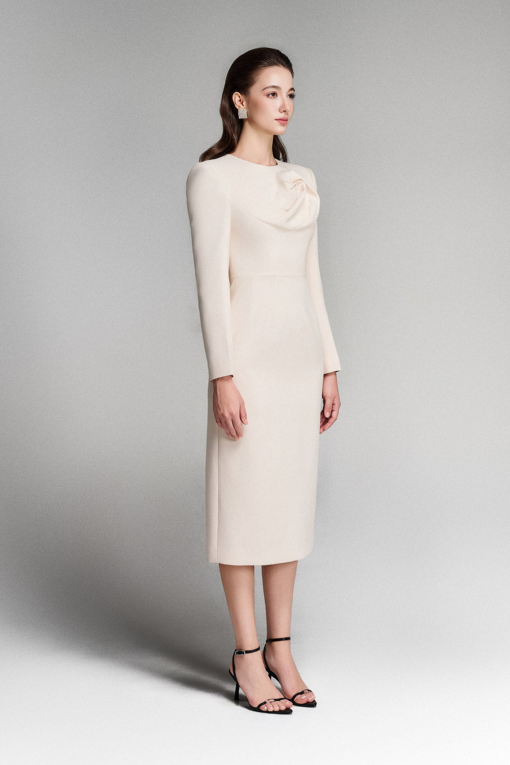 Dale Sheath Round Neck Twill Calf Length Dress