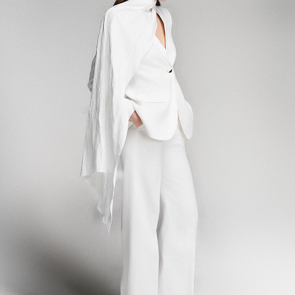 Blair Straight Ribbed Linen Ankle Length Trousers