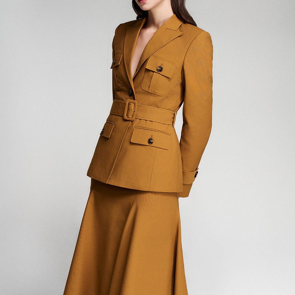 Linnea Hourglass Peak Lapel Khaki Coat