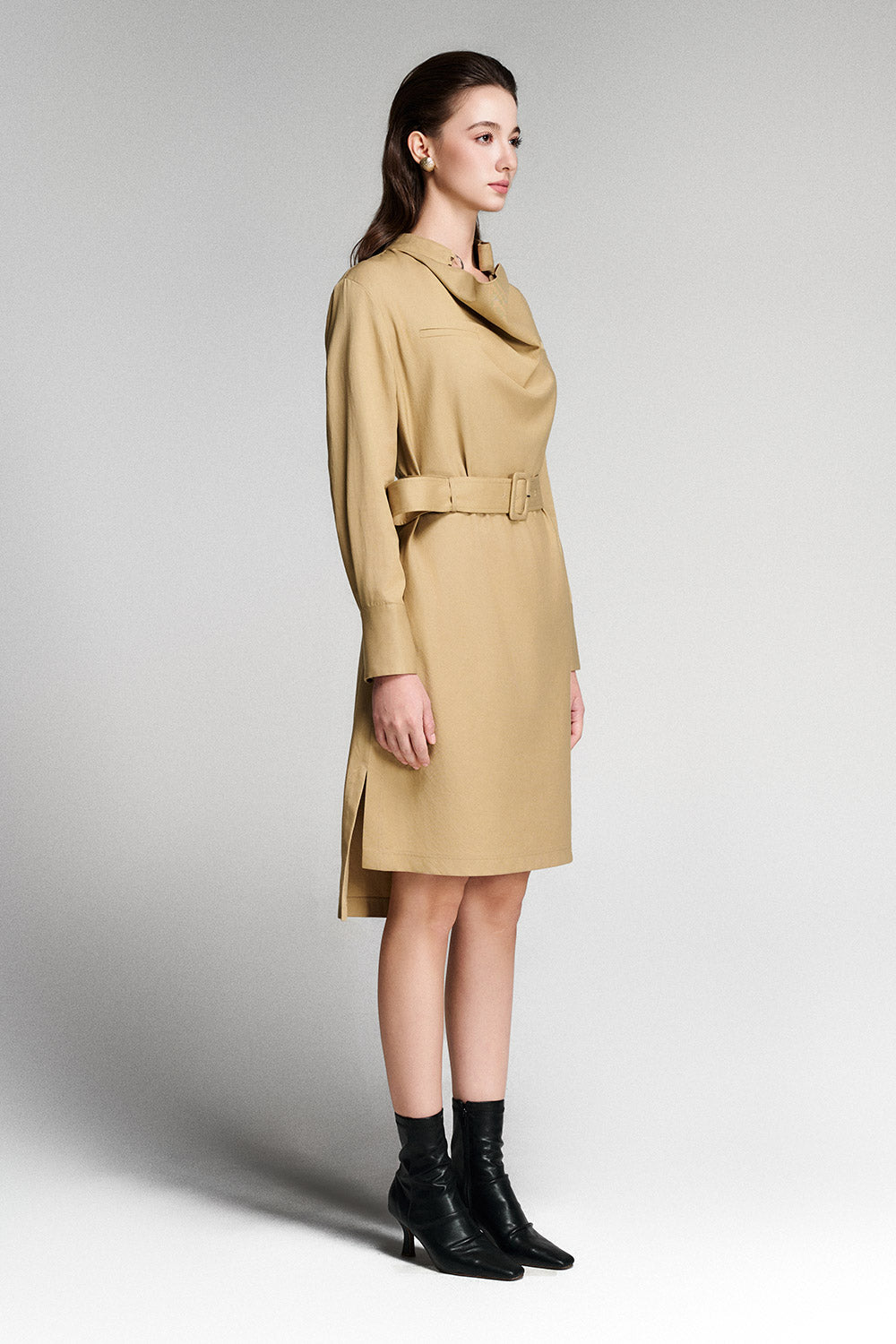 Evelina Straight Belt Strap Tencel High-low Dress