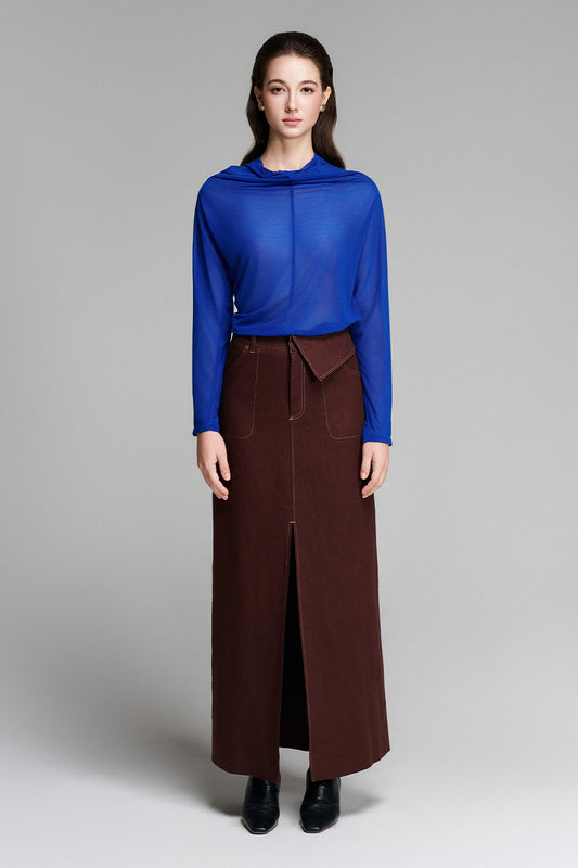 Amara Straight Patch Pocket Linen Ankle Length Skirt