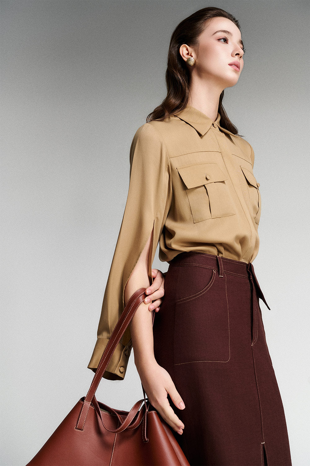 Emmaline Straight Slit Sleeved Cotton Silk Shirt