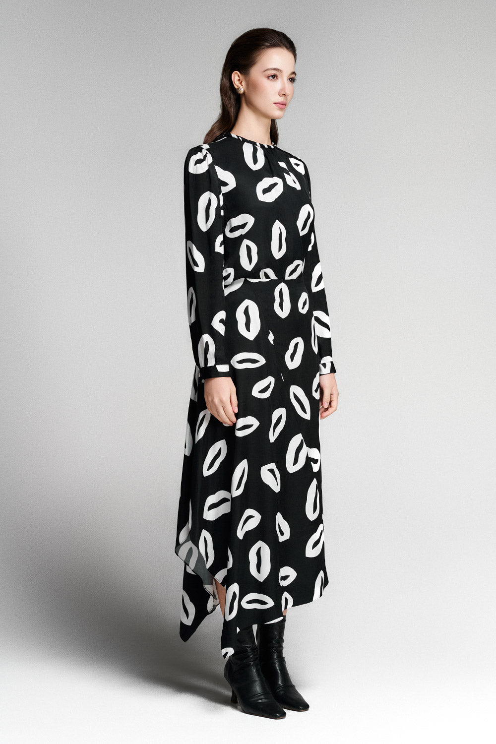 Trudy Asymmetric High Waist Silk Midi Skirt