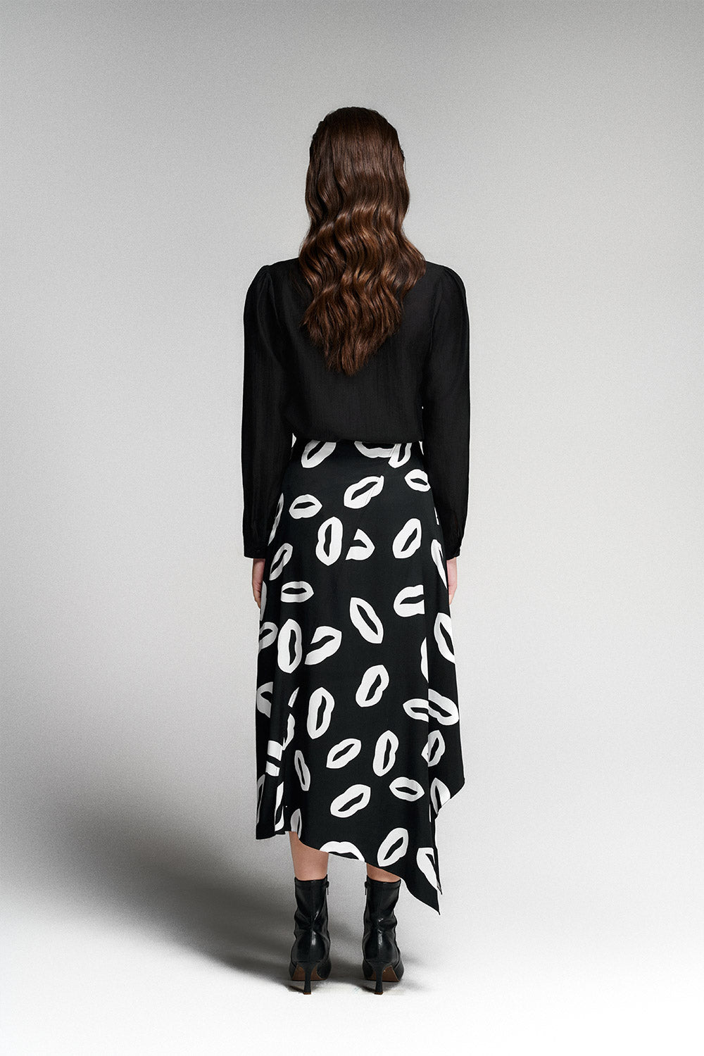 Trudy Asymmetric High Waist Silk Midi Skirt