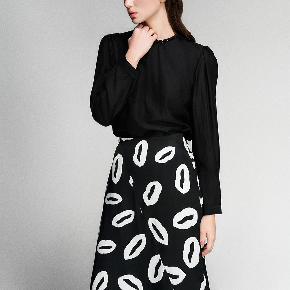 Trudy Asymmetric High Waist Silk Midi Skirt