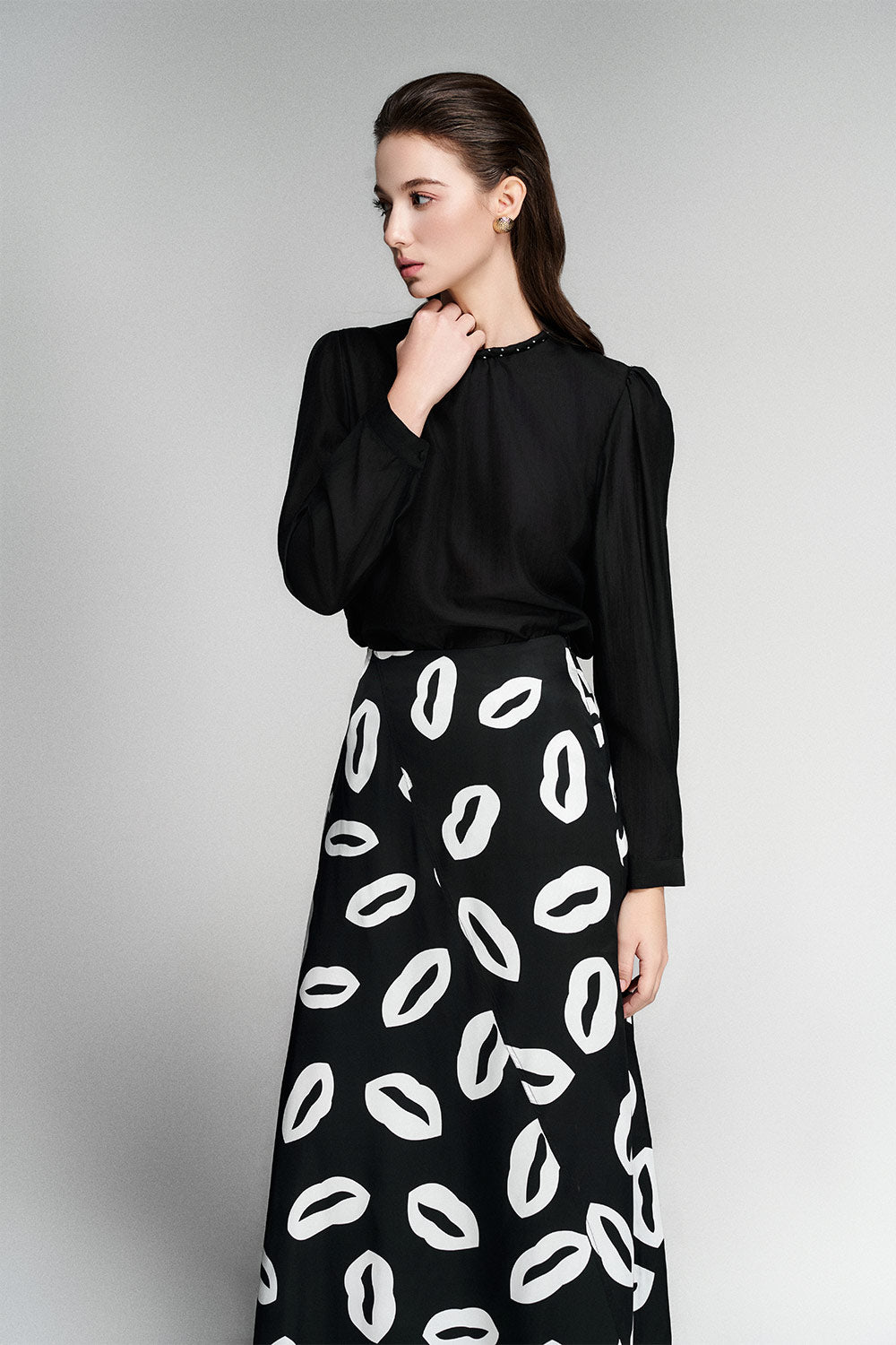 Trudy Asymmetric High Waist Silk Midi Skirt