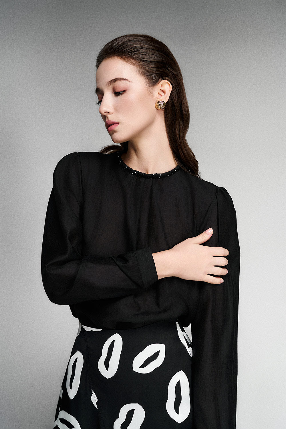 Trudy Asymmetric High Waist Silk Midi Skirt