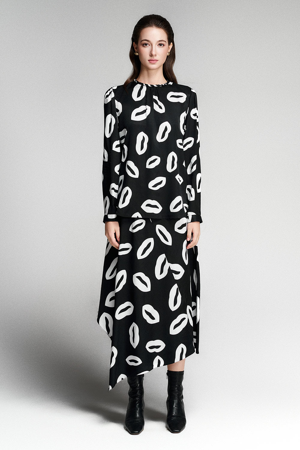 Trudy Asymmetric High Waist Silk Midi Skirt