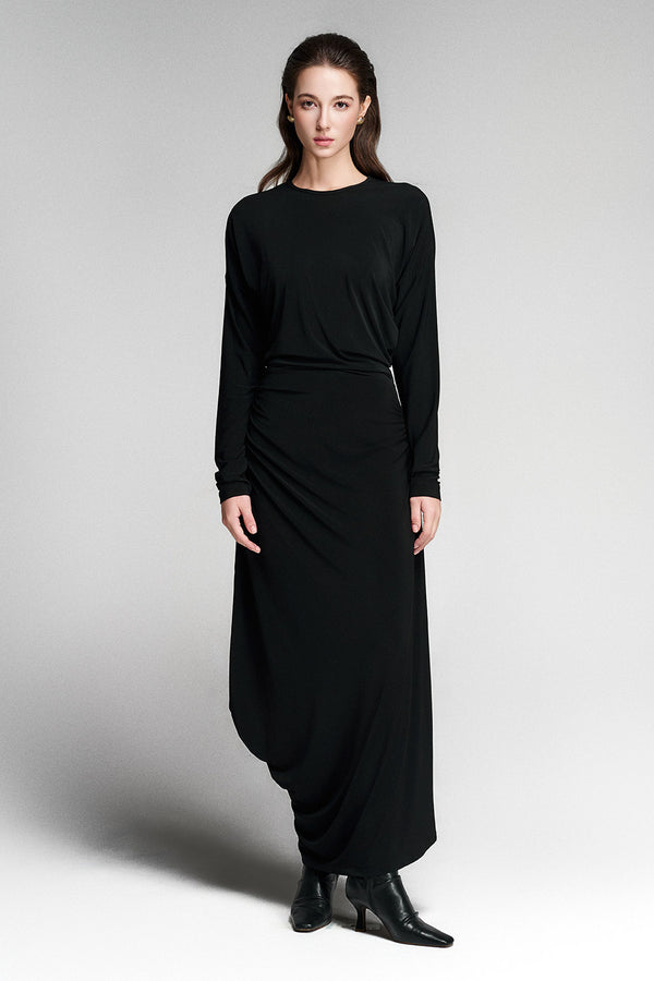 Twila Asymmetric Long Sleeved Rayon Maxi Dress