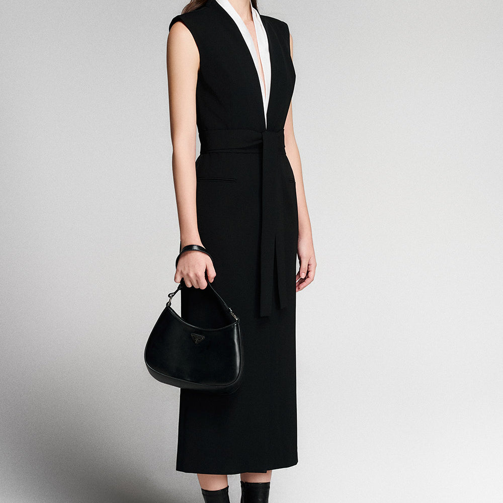 Katerina Sheath Plunge Neck Twill Silk Midi Dress