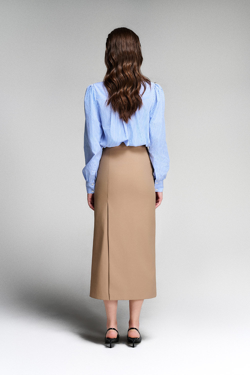 Naila Sheath Side Slit Khaki Midi Skirt
