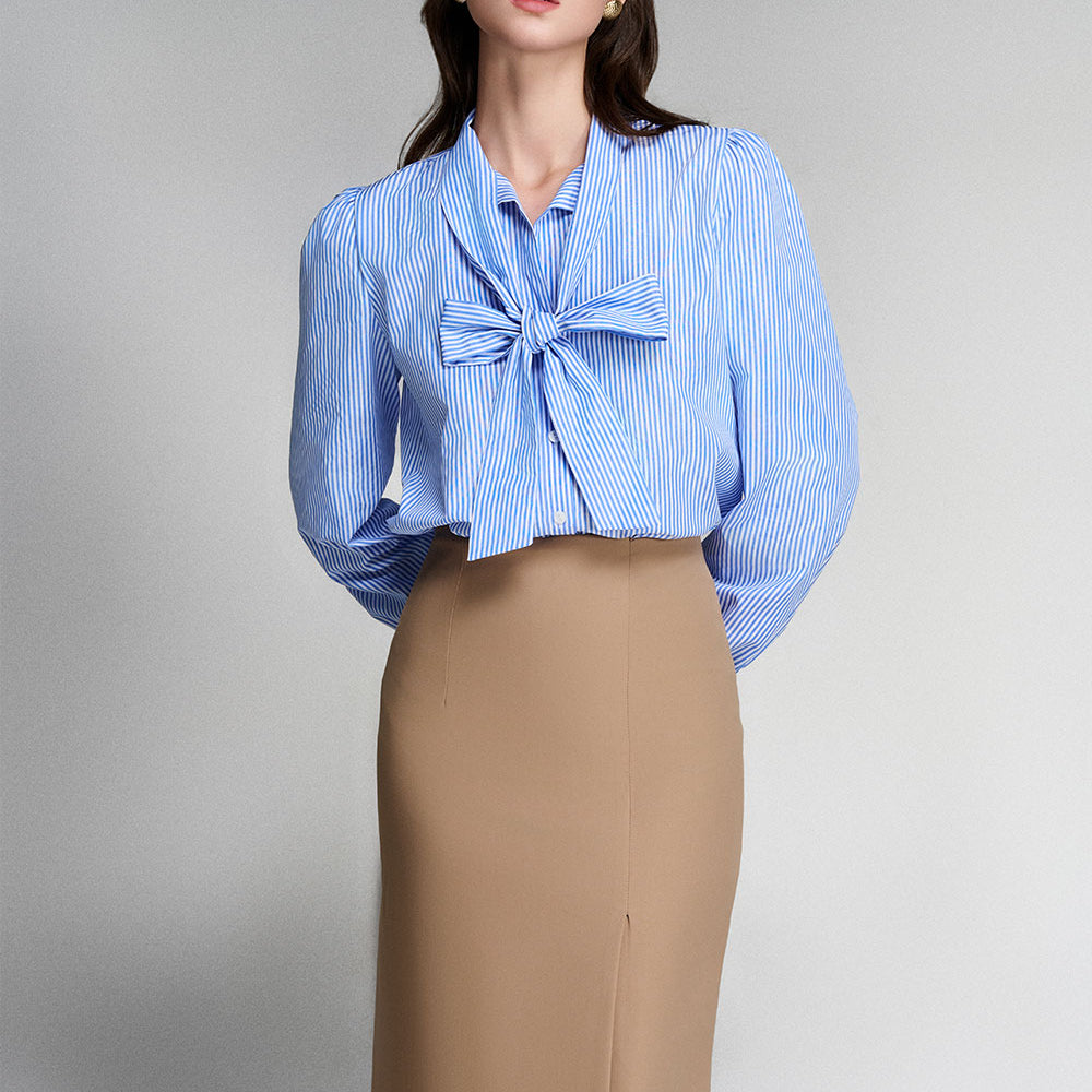 Lydia Straight Bow Tie Cotton Shirt