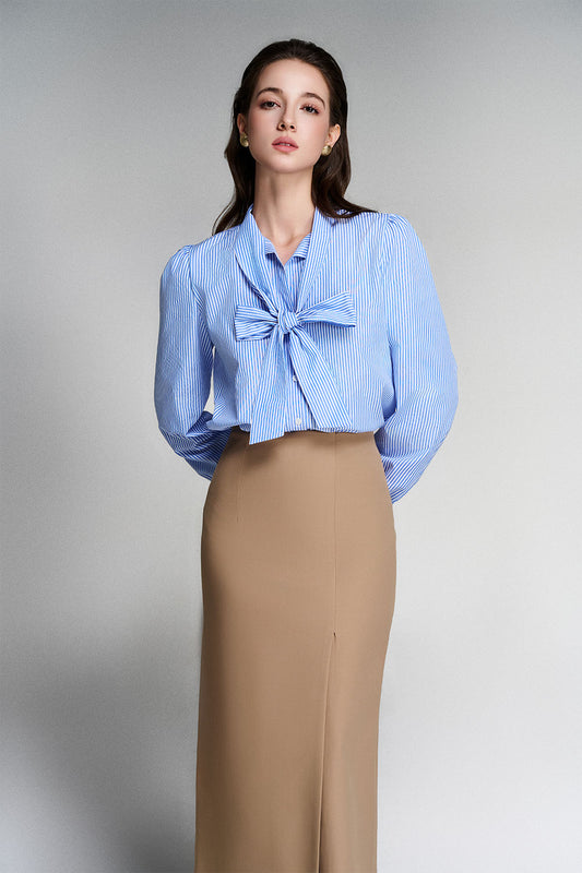 Lydia Straight Bow Tie Cotton Shirt