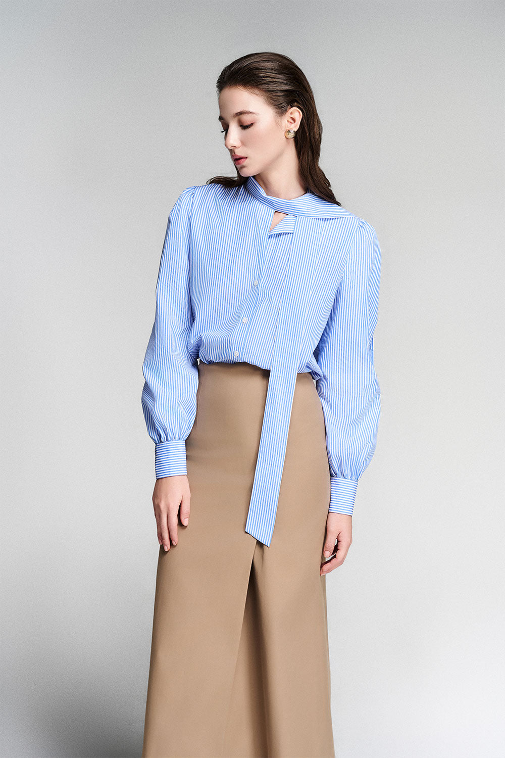 Naila Sheath Side Slit Khaki Midi Skirt