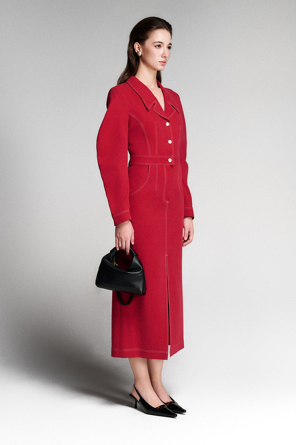 Women's Wren A-Line Leg of Mutton Sleeved Tencel Midi Dress S/M/L Samba Red Mean Blvd Samba Red / L