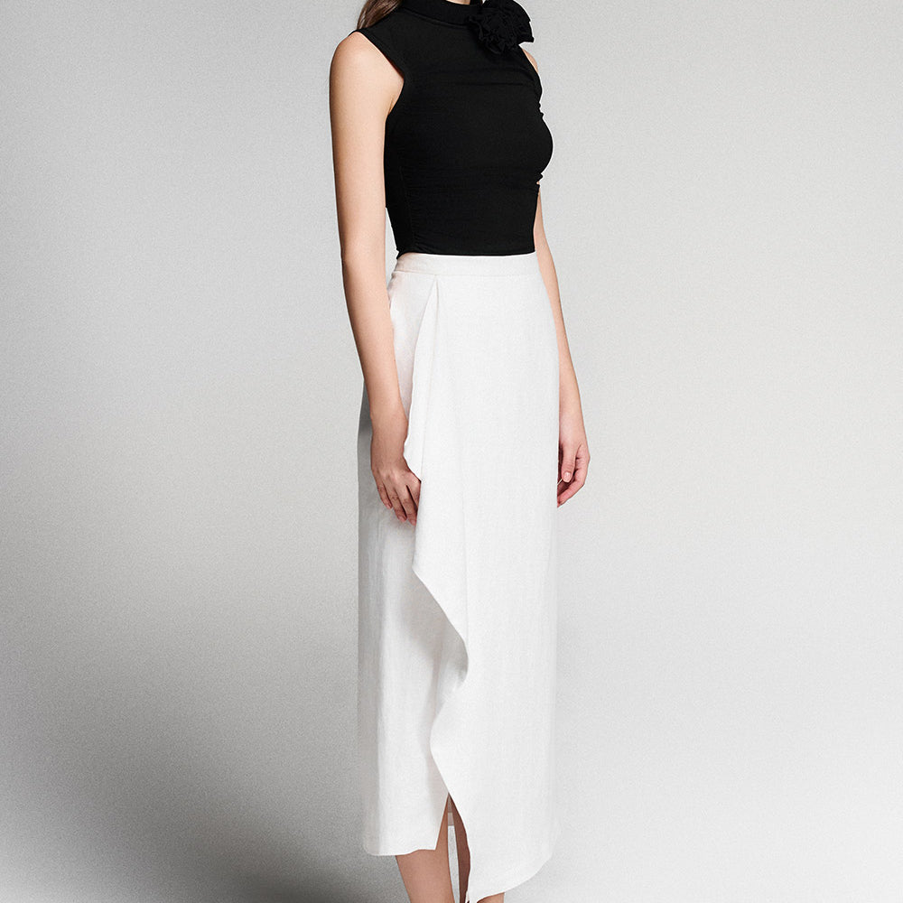 Toria Wrap Ruffled Linen Midi Skirt