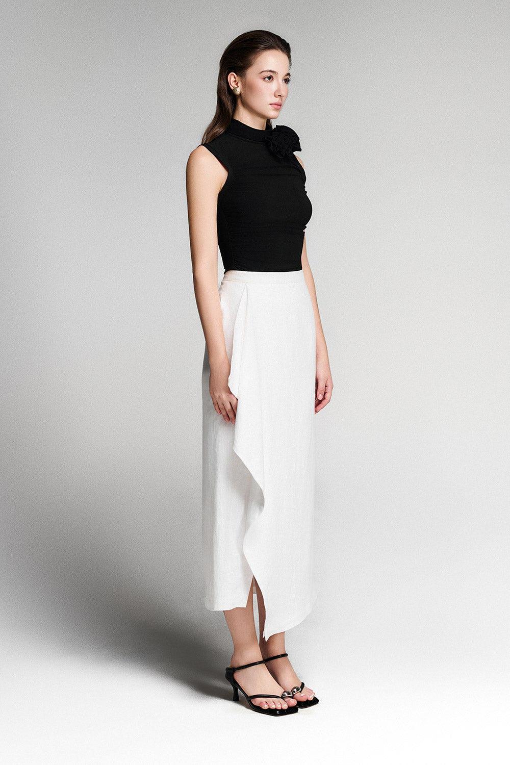 Toria Wrap Ruffled Linen Midi Skirt