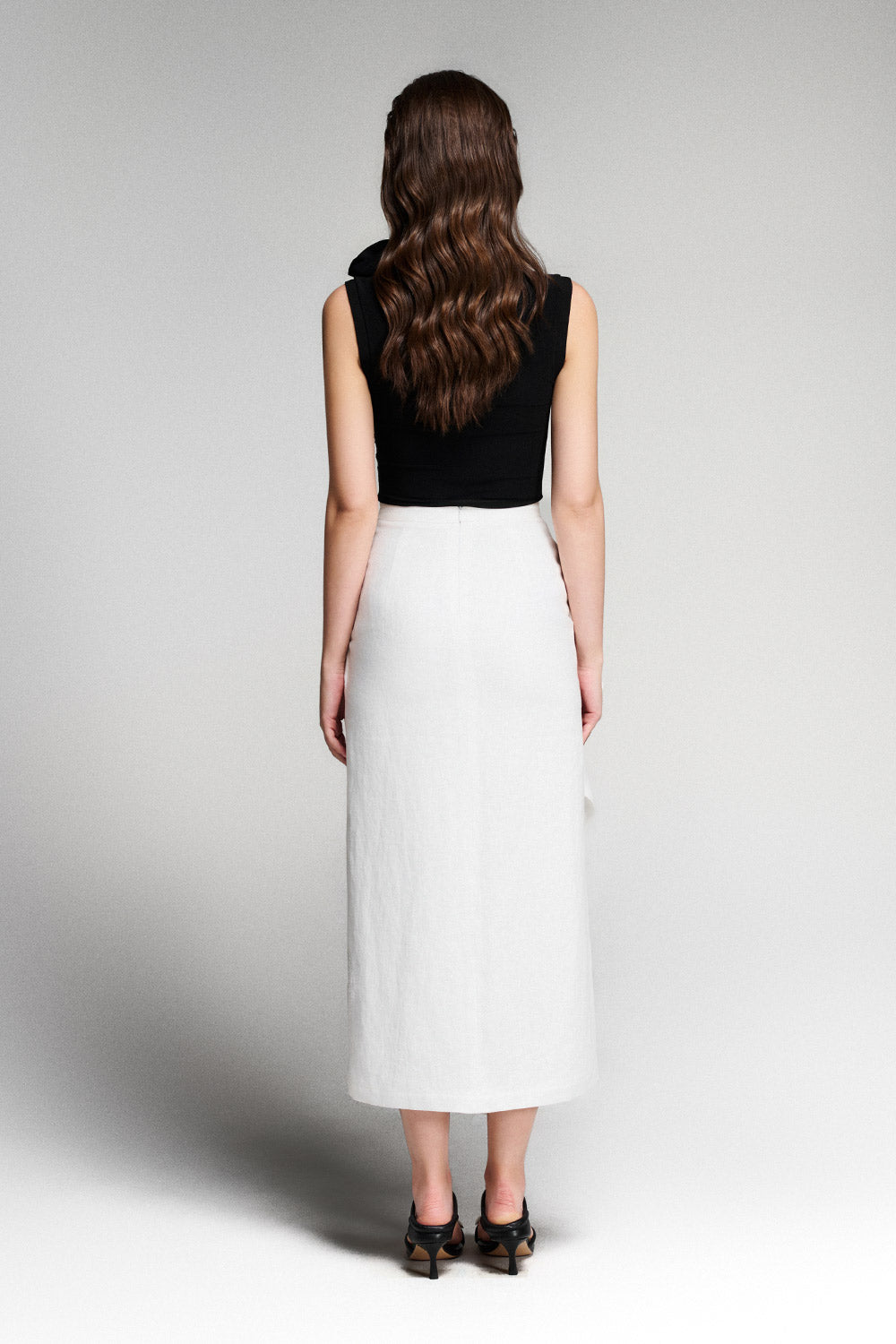 Toria Wrap Ruffled Linen Midi Skirt