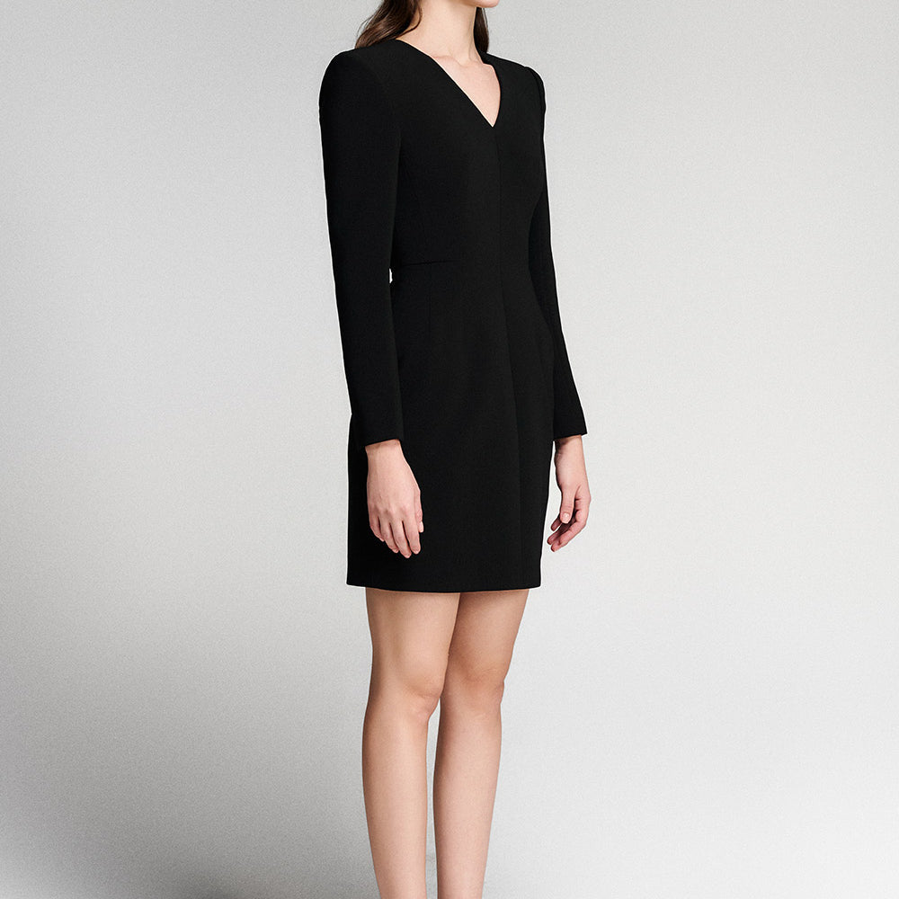 Odette Sheath V-Neck Twill Mini Dress