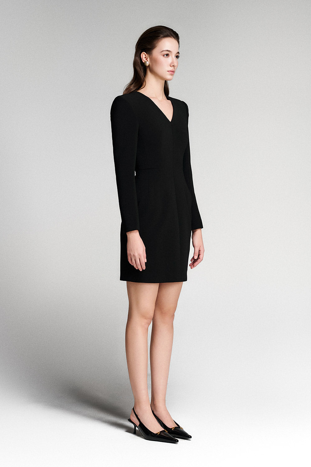 Odette Sheath V-Neck Twill Mini Dress