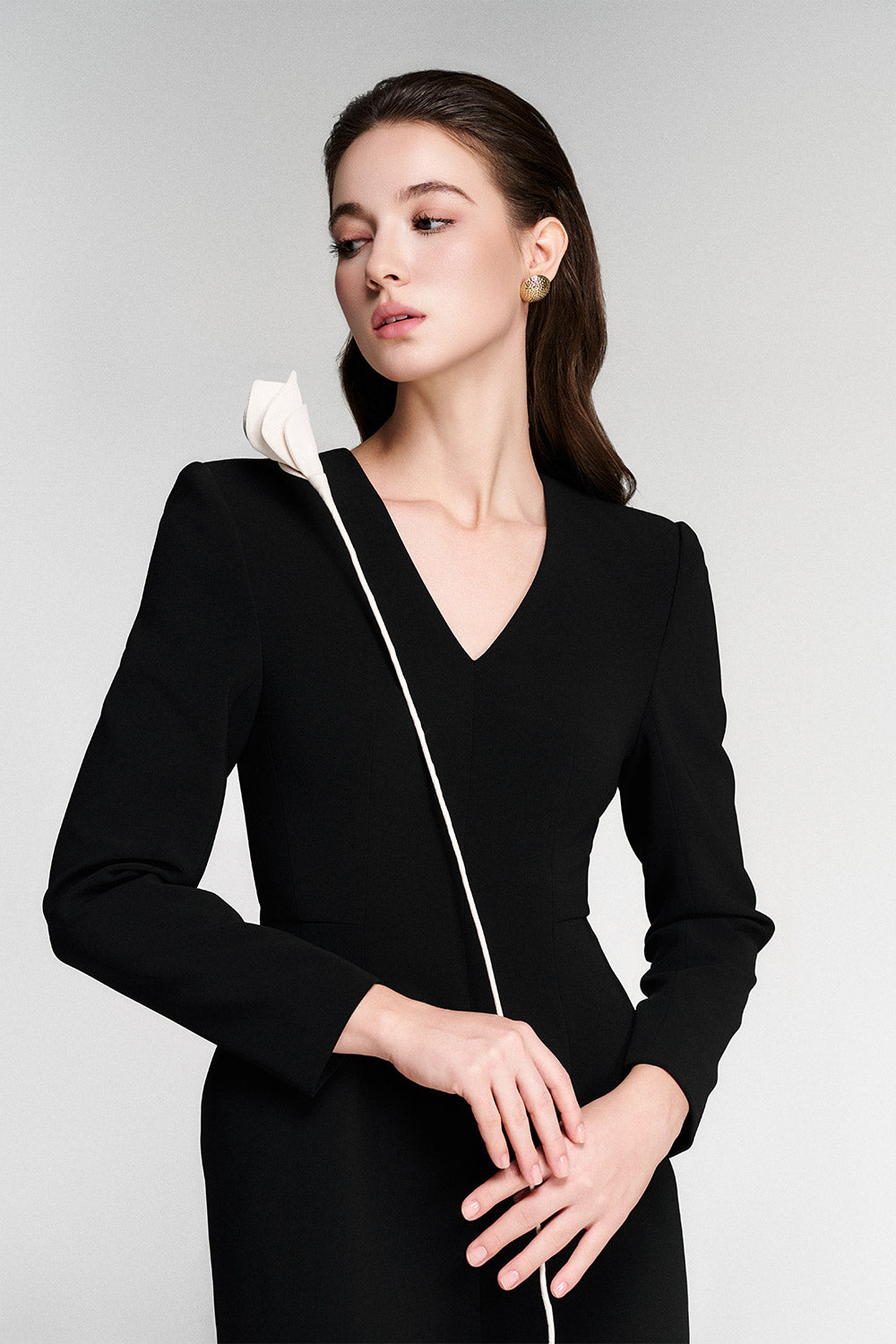 Odette Sheath V-Neck Twill Mini Dress