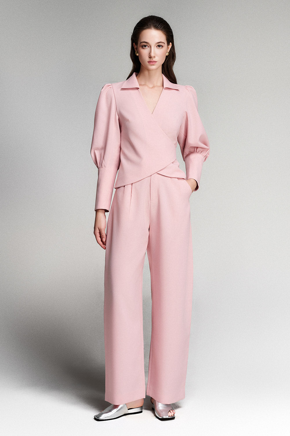 Rebekah Wrap Puffy Sleeved Polycotton Top