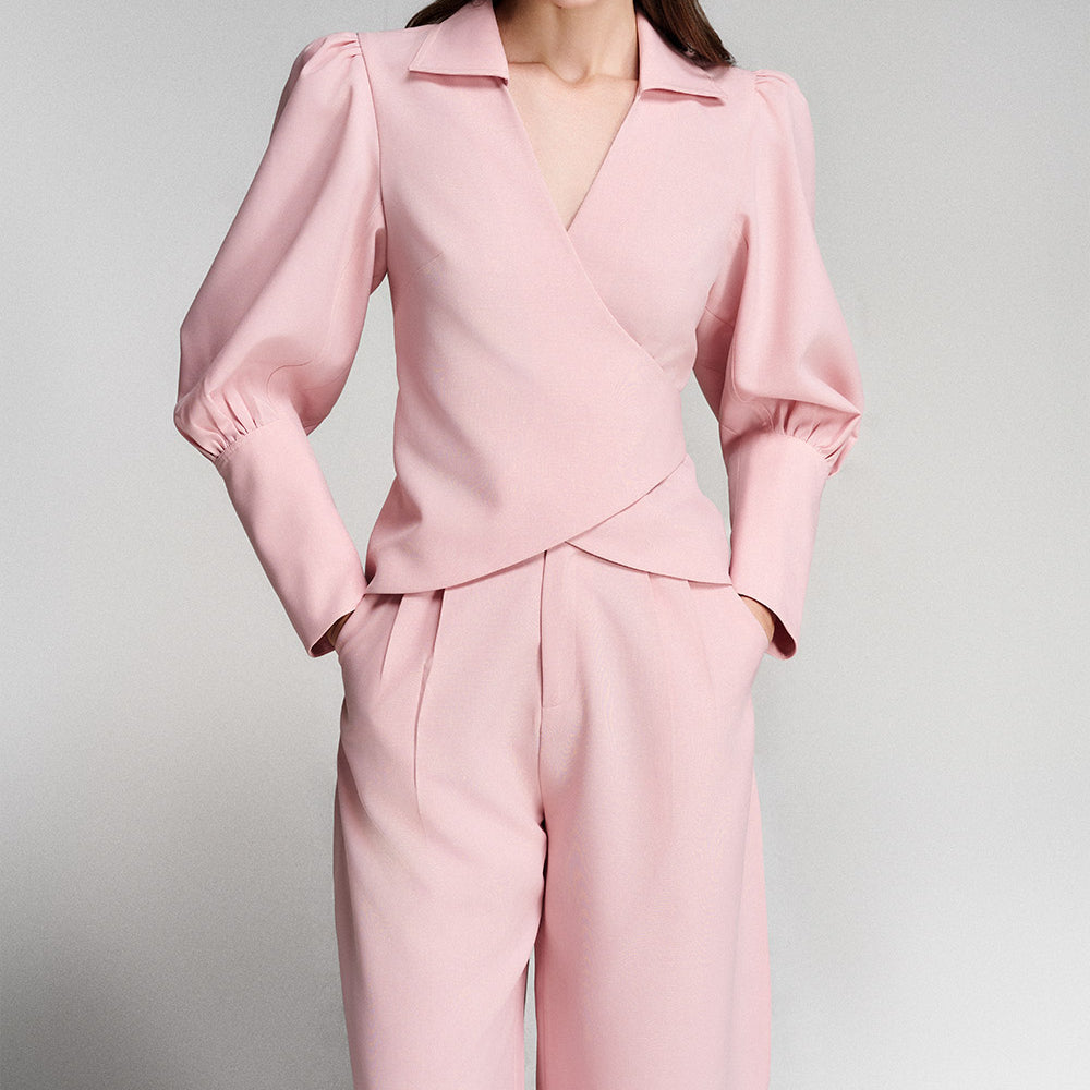 Rebekah Wrap Puffy Sleeved Polycotton Top