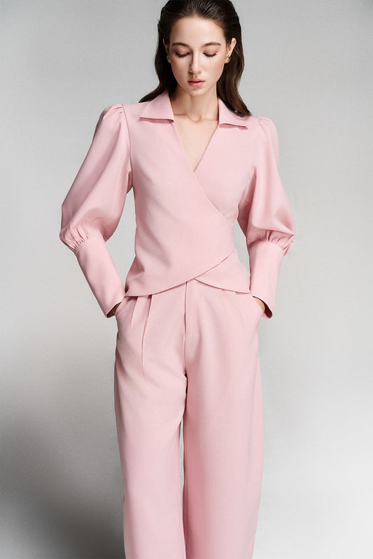 Rebekah Wrap Puffy Sleeved Polycotton Top