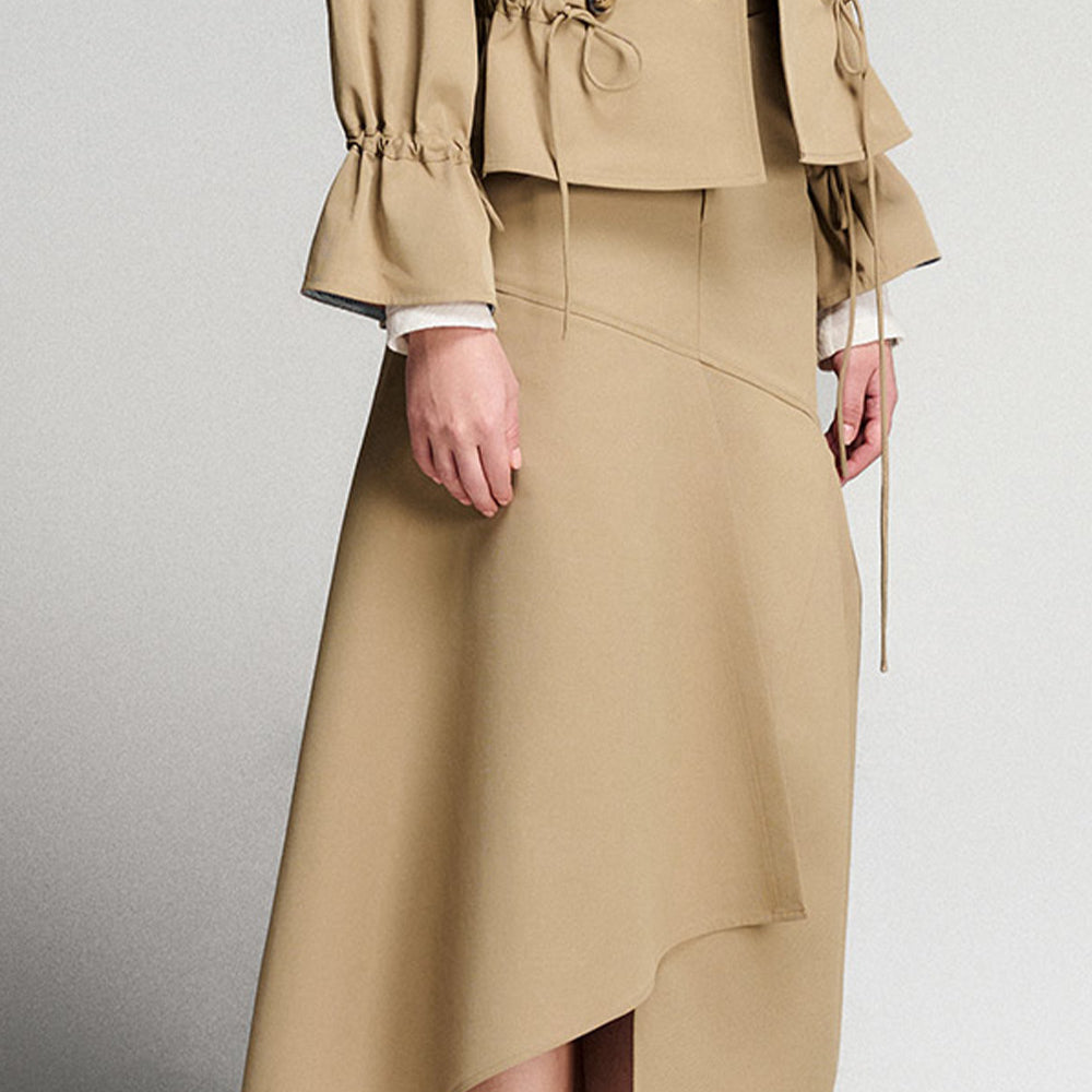 Belle Asymmetric Front Slit Khaki Midi Skirt