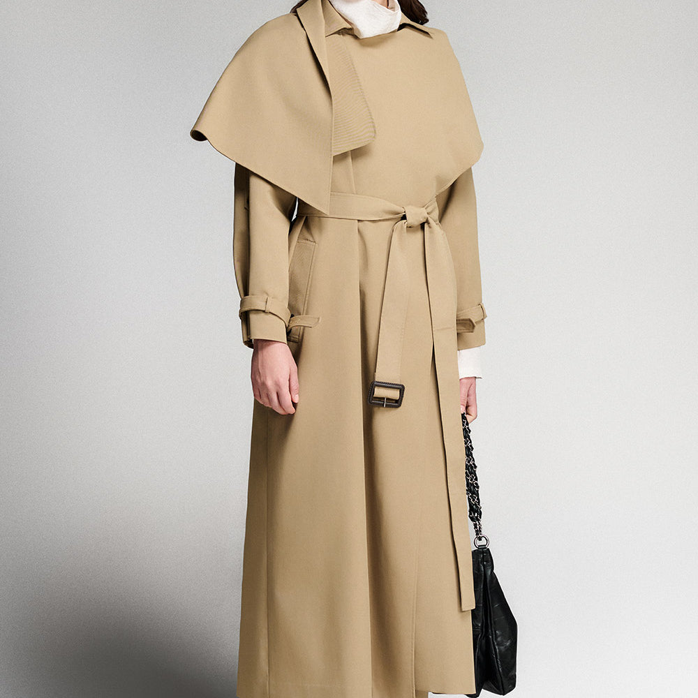 Julianna A-line Cape Shoulder Khaki Midi Trench Coat