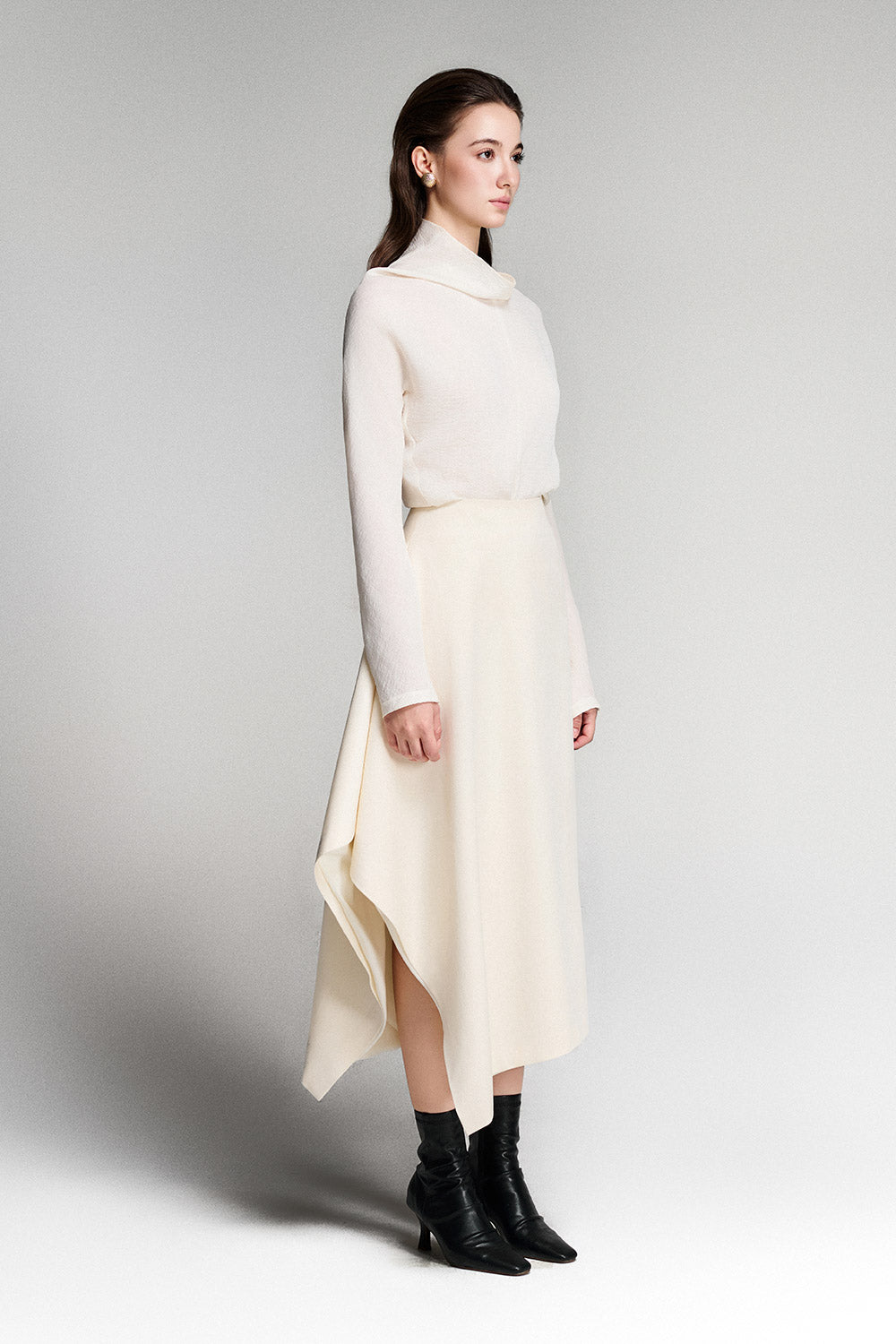 Trudy Asymmetric High Waist Silk Midi Skirt