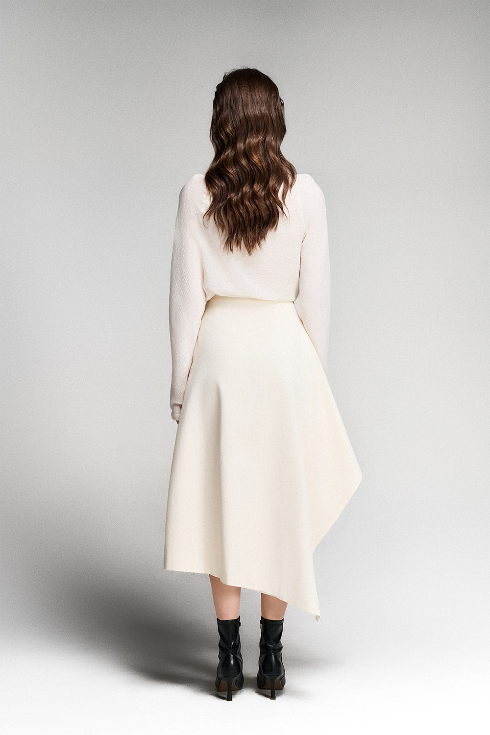 Trudy Asymmetric High Waist Silk Midi Skirt