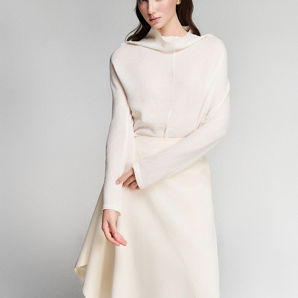 Blair Straight Turtle Neck Wrinkled Silk Top