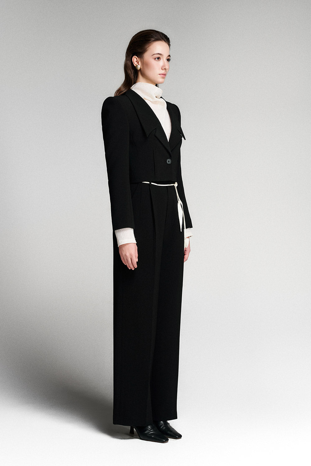 Blair Straight Turtle Neck Wrinkled Silk Top