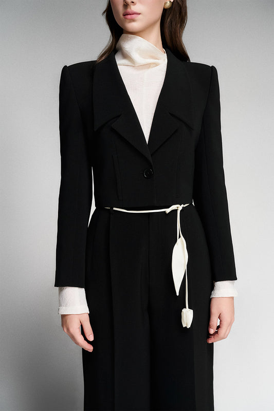 Francesca Cropped Notch Lapel Twill Jacket