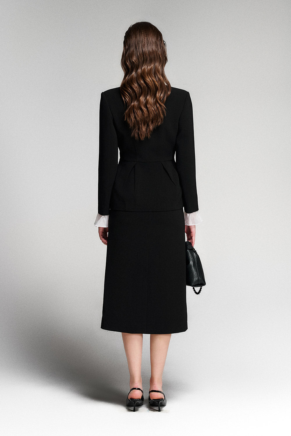 Edwina Peplum Ruffle Collar Twill Blazer