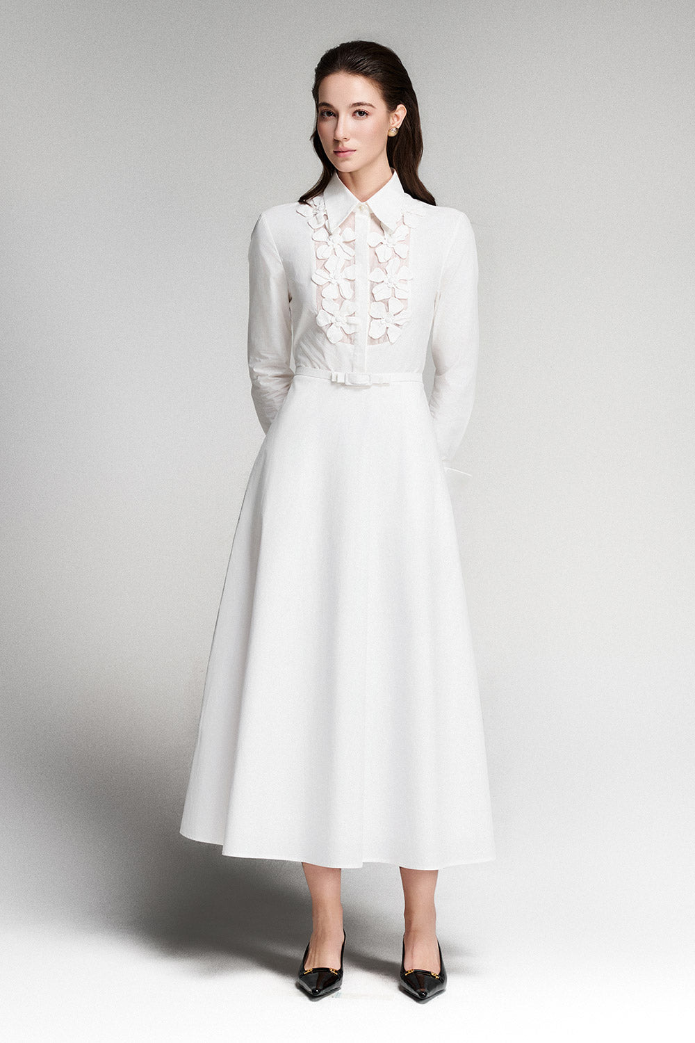 Women's Ivory A-Line Flower Applique Cotton Midi Dress S/M/L Ivory Mean Blvd Ivory / S Women's Ivory A-Line Flower Applique Cotton Midi Dress S/M/L Ivory Mean Blvd Ivory / S