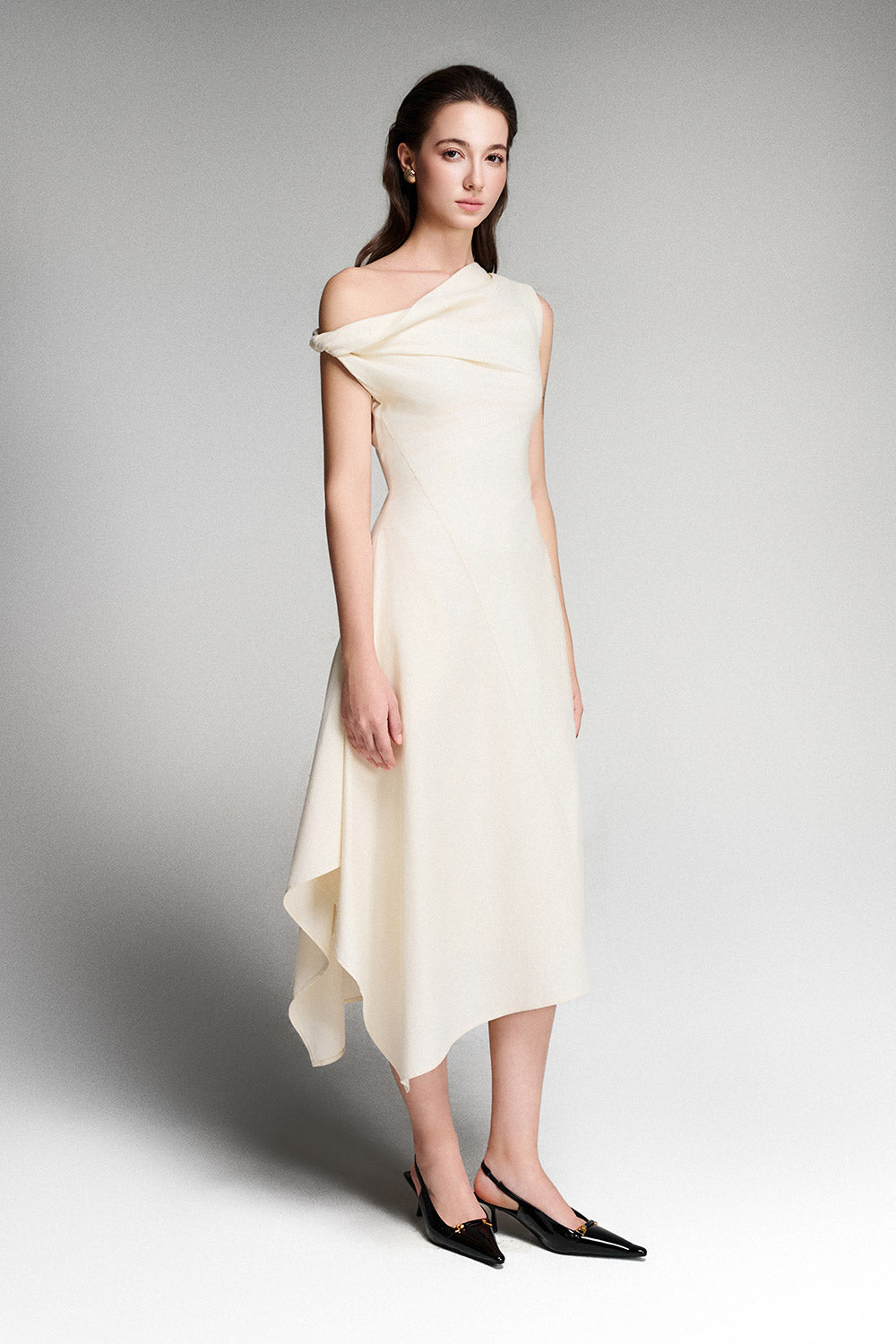 navy blue dress for baby girl Women's Briar Asymmetric Wavy Tencel Midi Dress S/M/L Cream Mean Blvd Cream / S