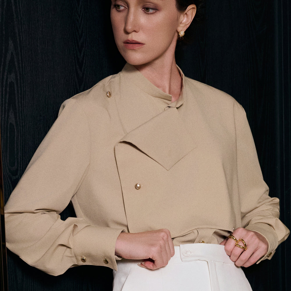 Andrea Mock Neck Button Shirt