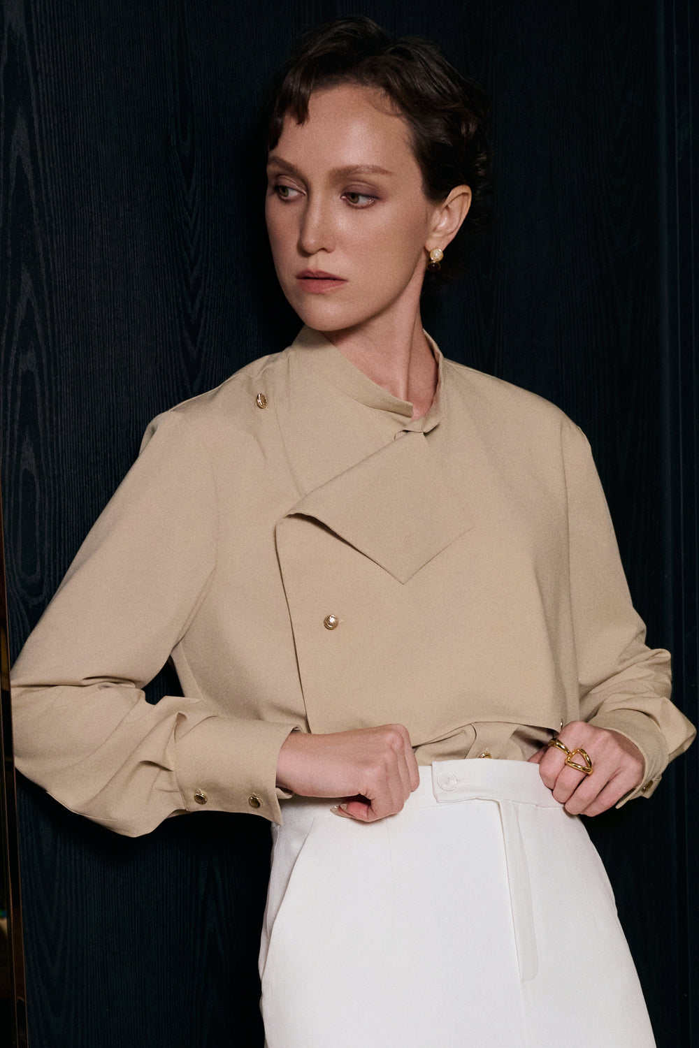 Andrea Mock Neck Button Shirt