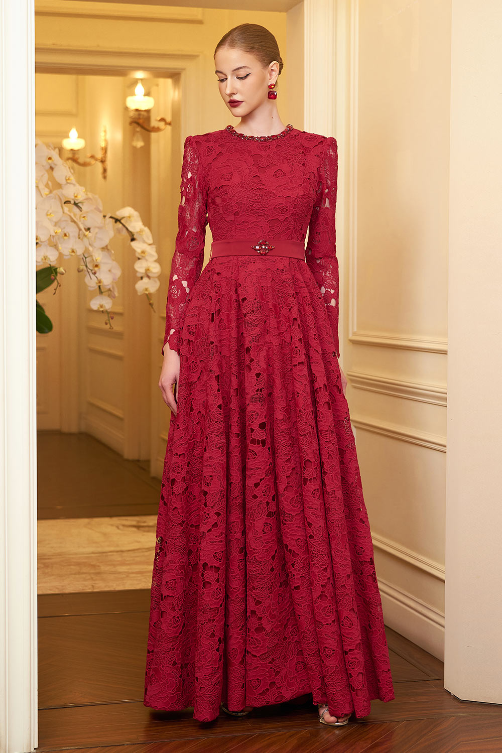 Yara Ball Gown Lace Taffeta Floor Length Dress