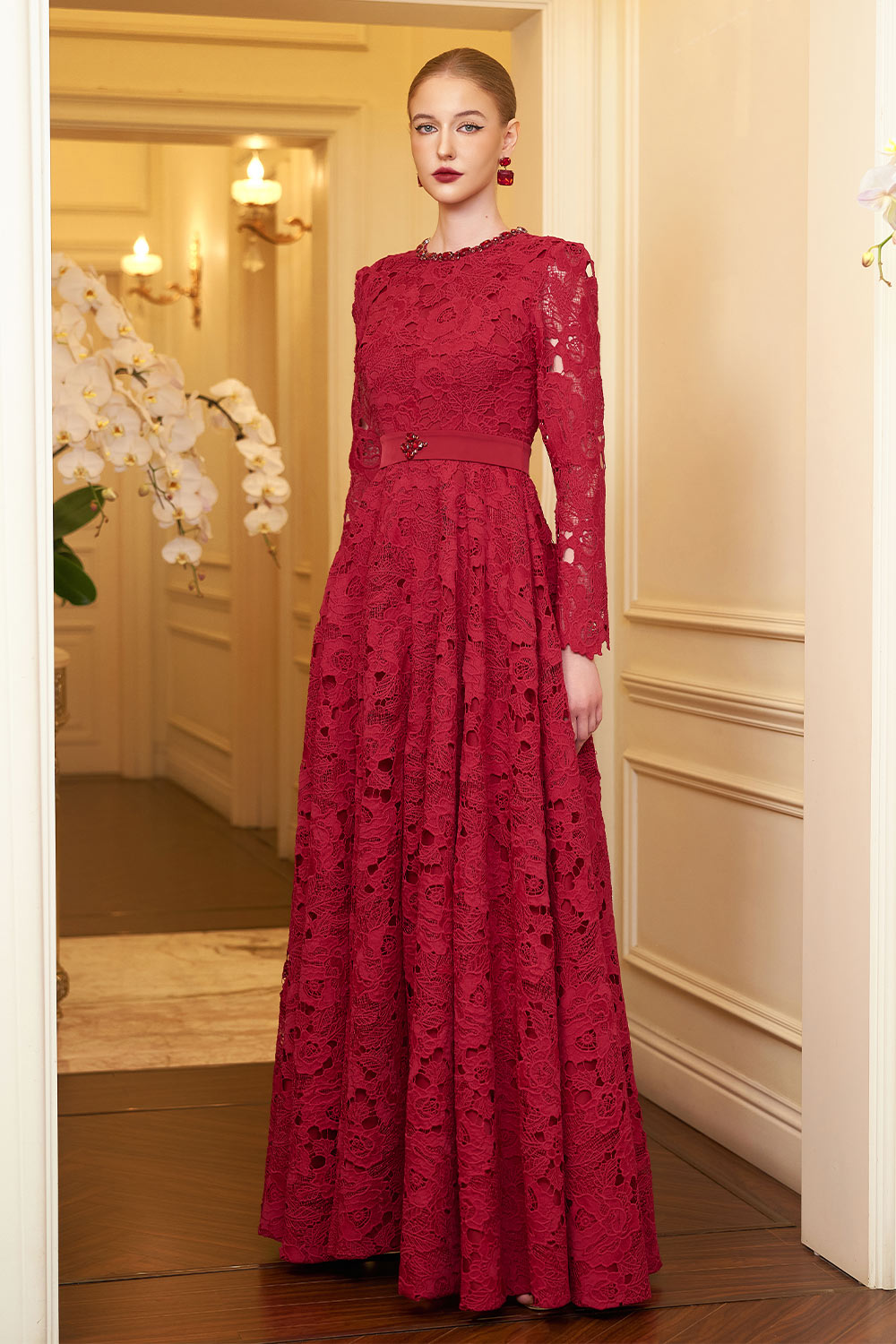 Yara Ball Gown Lace Taffeta Floor Length Dress