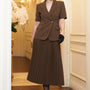 Khaleesi Flared Pleated Twill Calf Length Skirt