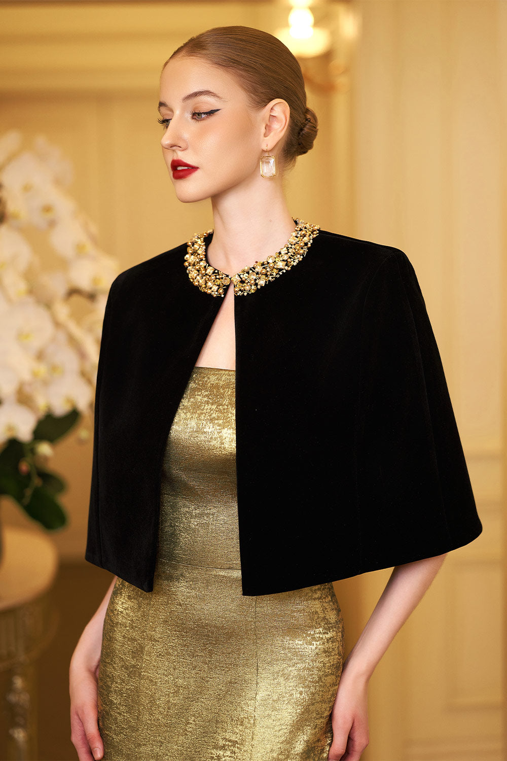 Vera Mermaid Cape Shoulder Silk Floor Length Set