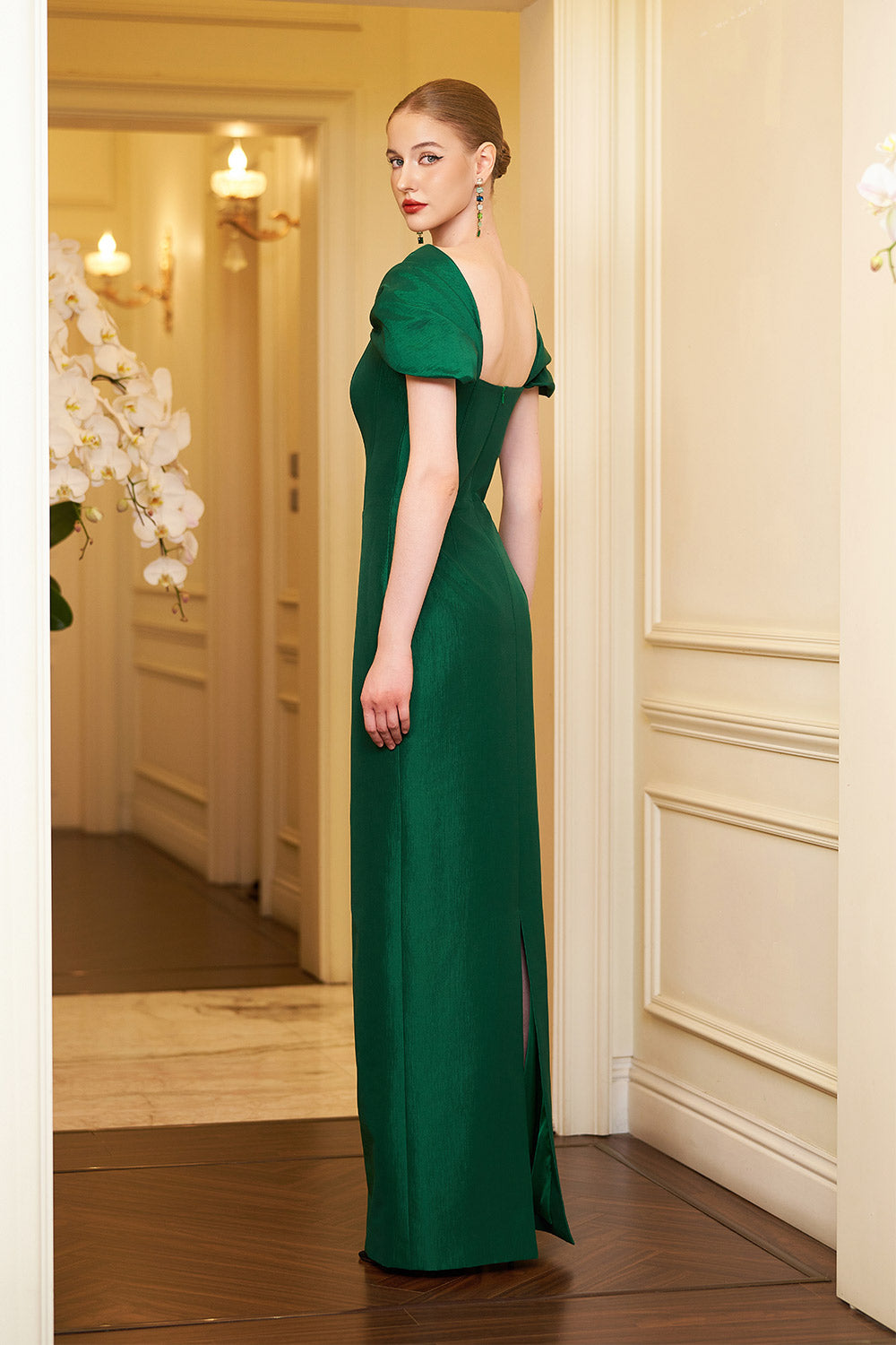 Elation Sheath Off-Shoulder Taffeta Floor Length Dress